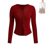 EEJBYTDI Evandal Ribbed Button up Long Sleeve, Women Long Sleeve Ribbed Knit Cardigan (L,wine red)