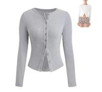 EEJBYTDI Evandal Ribbed Button up Long Sleeve, Women Long Sleeve Ribbed Knit Cardigan (S,light gray)