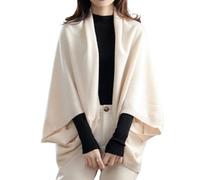 EEJBYTDI Faux Cashmere Warm Dual Purpose Shawl,Women's Winter Faux Wool Soft Lightweight Wraps with Sleeves (One Size,Beige)