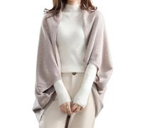 EEJBYTDI Faux Cashmere Warm Dual Purpose Shawl,Women's Winter Faux Wool Soft Lightweight Wraps with Sleeves (One Size,Light Khaki)