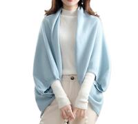 EEJBYTDI Faux Cashmere Warm Dual Purpose Shawl,Women's Winter Faux Wool Soft Lightweight Wraps with Sleeves (One Size,Light Blue)