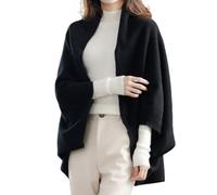 EEJBYTDI Faux Cashmere Warm Dual Purpose Shawl,Women's Winter Faux Wool Soft Lightweight Wraps with Sleeves (One Size,Black)