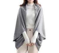 EEJBYTDI Faux Cashmere Warm Dual Purpose Shawl,Women's Winter Faux Wool Soft Lightweight Wraps with Sleeves (One Size,Gray)