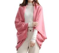 EEJBYTDI Faux Cashmere Warm Dual Purpose Shawl,Women's Winter Faux Wool Soft Lightweight Wraps with Sleeves (One Size,Pink)