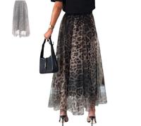 EEJBYTDI Leopard Print Layered Design Bustier Maxi Skirt, Women's Elastic Leopard Snake Print Maxi Long Skirt (Medium)