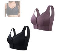 EEJBYTDI Plus Size Push up Bracieres, Breathable Bra,Comfortable & Convenient Front Button Bra for Older Women (56/130,Two-piece set A)