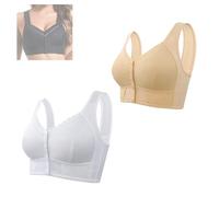 EEJBYTDI Plus Size Push up Bracieres, Breathable Bra,Comfortable & Convenient Front Button Bra for Older Women (58/135,Two-piece set C)