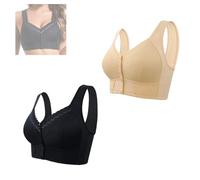 EEJBYTDI Plus Size Push up Bracieres, Breathable Bra,Comfortable & Convenient Front Button Bra for Older Women (58/135,Two-piece set B)