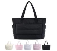 EEJBYTDI Puffer Travel Tote, Quilted Puffer Tote Bag for Women Large SizeLightweight Puffy Tote Bag with Compartments (Black)