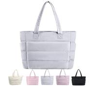 EEJBYTDI Puffer Travel Tote, Quilted Puffer Tote Bag for Women Large SizeLightweight Puffy Tote Bag with Compartments (Gray)