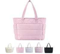 EEJBYTDI Puffer Travel Tote, Quilted Puffer Tote Bag for Women Large SizeLightweight Puffy Tote Bag with Compartments (Pink)