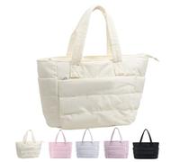 EEJBYTDI Puffer Travel Tote, Quilted Puffer Tote Bag for Women Large SizeLightweight Puffy Tote Bag with Compartments (Beige)