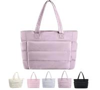EEJBYTDI Puffer Travel Tote, Quilted Puffer Tote Bag for Women Large SizeLightweight Puffy Tote Bag with Compartments (Purple)