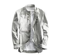 EEJBYTDI Soulona Men's Katana Japan Style Shirt, Premium Linen & Cotton Blend Craftsmanship, Light Gray, S, Long Sleeve, Tailored Fit, All Seasons, Button Closure, 1 Count, Shirt