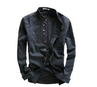 EEJBYTDI Soulona Men's Katana Japan Style Shirt, Premium Linen & Cotton Blend, Long Sleeve, Blue, 3XL