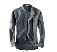 EEJBYTDI Soulona Men's Katana Japan Style Shirt, Premium Linen & Cotton Blend, Long Sleeve, Large, Dark Gray