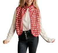 EEJBYTDI Women's Checkered Polar Fleece Vest Sleeveless Cardigan High Collared Zip Up Women's Checkered Sherpa Vest (Large,Red)