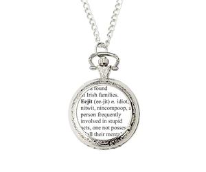 Eejit Irish Pocket Watch - Funny Irish Slang Gift for Him | Novelty Ireland Present for Men | Silver Colour Chain with Gift Box | Humorous Christmas & St Patrick’s Day Gift