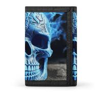 Eekstdbn 3D Print Blue Skull Trifold Wallet, Card Cases And Money Oganizer Thin Stylish Mini Coin Bag with Zipper Coin Pocket Credit for Men And Women