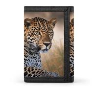 Eekstdbn African Animal Leopard Trifold Wallet, Card Cases And Money Oganizer Thin Stylish Mini Coin Bag with Zipper Coin Pocket Credit for Men And Women