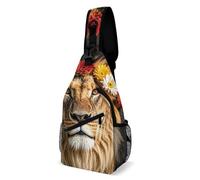 Eekstdbn African Lion Wearing A Flower on Its Head Crossbody Bag Casual Chest Bag for Men And Women Minimalist Chest Shoulder Pack Travel Chest Bag for Daily Use
