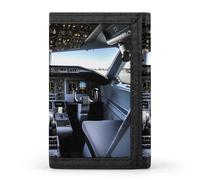 Eekstdbn Airplane Cockpit Trifold Wallet, Card Cases And Money Oganizer Thin Stylish Mini Coin Bag with Zipper Coin Pocket Credit for Men And Women