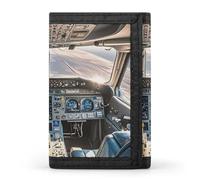 Eekstdbn Airplane Cockpit Trifold Wallet, Card Cases And Money Oganizer Thin Stylish Mini Coin Bag with Zipper Coin Pocket Credit for Men And Women