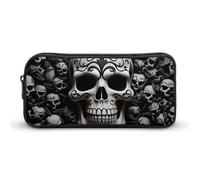 Eekstdbn Black And White Skulls Pencil Case Office Stationery Organizer Simple Sturdy Zipper Closure Portable Pencil Bag Office Travel Multi-Purpose Bag