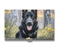 Eekstdbn Black German Shepherd Dog Business Card Case for Women Or Men Snaps Closed Portable Name Holder Credit Card Holder for Business Meeting Use