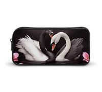 Eekstdbn Black White Swan Love Heart Pencil Case Office Stationery Organizer Simple Sturdy Zipper Closure Portable Pencil Bag Office Travel Multi-Purpose Bag