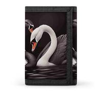 Eekstdbn Black White Swan Love Heart Trifold Wallet, Card Cases And Money Oganizer Thin Stylish Mini Coin Bag with Zipper Coin Pocket Credit for Men And Women