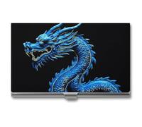 Eekstdbn Blue Chinese Dragon Business Card Case for Women Or Men Snaps Closed Portable Name Holder Credit Card Holder for Business Meeting Use