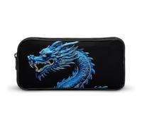 Eekstdbn Blue Chinese Dragon Pencil Case Office Stationery Organizer Simple Sturdy Zipper Closure Portable Pencil Bag Office Travel Multi-Purpose Bag