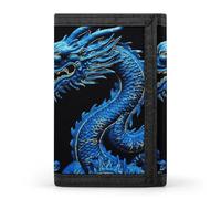Eekstdbn Blue Chinese Dragon Trifold Wallet, Card Cases And Money Oganizer Thin Stylish Mini Coin Bag with Zipper Coin Pocket Credit for Men And Women