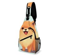Eekstdbn Cartoon Pomeranian Dog Crossbody Bag Casual Chest Bag for Men And Women Minimalist Chest Shoulder Pack Travel Chest Bag for Daily Use