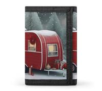 Eekstdbn Christmas Red Camper Trifold Wallet, Card Cases And Money Oganizer Thin Stylish Mini Coin Bag with Zipper Coin Pocket Credit for Men And Women