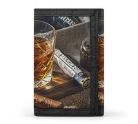 Eekstdbn Cigar & Whiskey Trifold Wallet, Card Cases And Money Oganizer Thin Stylish Mini Coin Bag with Zipper Coin Pocket Credit for Men And Women