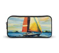 Eekstdbn Colorful Sail Boat Pencil Case Office Stationery Organizer Simple Sturdy Zipper Closure Portable Pencil Bag Office Travel Multi-Purpose Bag