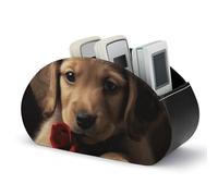 Eekstdbn Cute Pet Dog Remote Control Holder with 5 Compartment Desktop Organizer Box, Pu Leather Remote Caddy Organizer Store Media Player, DVD Office Supplies