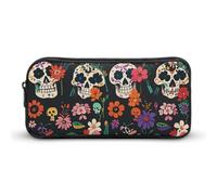 Eekstdbn Day of The Dead Floral Skull Patterns Pencil Case Office Stationery Organizer Simple Sturdy Zipper Closure Portable Pencil Bag Office Travel Multi-Purpose Bag