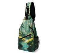 Eekstdbn Enchanted Wilderness Fantasy on Dark Green Crossbody Bag Casual Chest Bag for Men And Women Minimalist Chest Shoulder Pack Travel Chest Bag for Daily Use