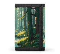 Eekstdbn Enchanted Wilderness Fantasy on Dark Green Trifold Wallet, Card Cases And Money Oganizer Thin Stylish Mini Coin Bag with Zipper Coin Pocket Credit for Men And Women