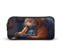 Eekstdbn Fat Cat Playing Games Pencil Case Office Stationery Organizer Simple Sturdy Zipper Closure Portable Pencil Bag Office Travel Multi-Purpose Bag
