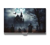 Eekstdbn Gothic Happy Halloween Business Card Case for Women Or Men Snaps Closed Portable Name Holder Credit Card Holder for Business Meeting Use
