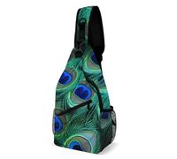 Eekstdbn Green Peacock Feather Crossbody Bag Casual Chest Bag for Men And Women Minimalist Chest Shoulder Pack Travel Chest Bag for Daily Use