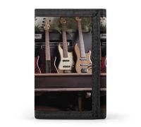 Eekstdbn Guitar Bass Music Musical Instruments Trifold Wallet, Card Cases And Money Oganizer Thin Stylish Mini Coin Bag with Zipper Coin Pocket Credit for Men And Women
