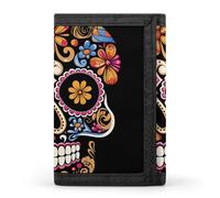 Eekstdbn Hand Drawn Skull Trifold Wallet, Card Cases And Money Oganizer Thin Stylish Mini Coin Bag with Zipper Coin Pocket Credit for Men And Women