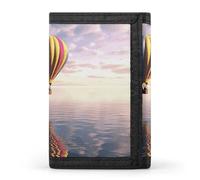 Eekstdbn Hot Air Balloon Over The Sea Trifold Wallet, Card Cases And Money Oganizer Thin Stylish Mini Coin Bag with Zipper Coin Pocket Credit for Men And Women