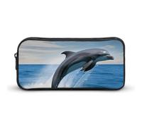 Eekstdbn Jumping Up Dolphins Pencil Case Office Stationery Organizer Simple Sturdy Zipper Closure Portable Pencil Bag Office Travel Multi-Purpose Bag