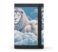 Eekstdbn Lamb with A Lion On The Clouds Trifold Wallet, Card Cases And Money Oganizer Thin Stylish Mini Coin Bag with Zipper Coin Pocket Credit for Men And Women